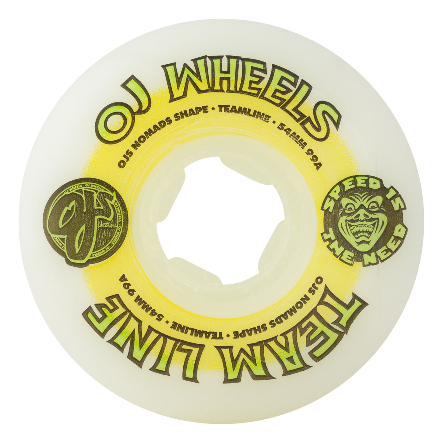 OJ Team Line Original White Yellow/Green Hardline 99a Wheels - 53mm